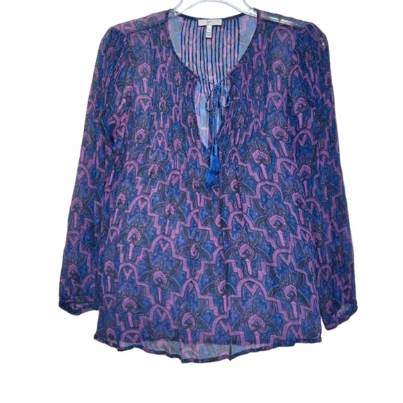 Joie Sheer 3/4 Sleeve Drawsstring Neck Boho Tunic Top - Picture 10 of 10